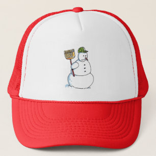 Broom Snowman trucker hat Pet
