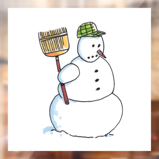 Broom Snowman window cling Raamsticker (Vel 2)