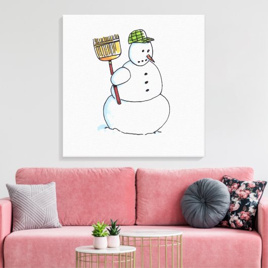 Broom Snowman — witte dovasafdruk Canvas Afdruk (Insitu (Woonkamer))