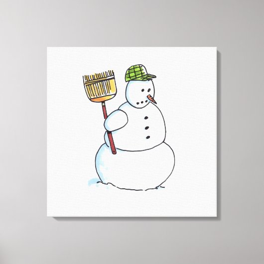 Broom Snowman — witte dovasafdruk Canvas Afdruk (Voorkant)