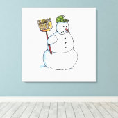 Broom Snowman — witte dovasafdruk Canvas Afdruk (Insitu (Houten vloer))