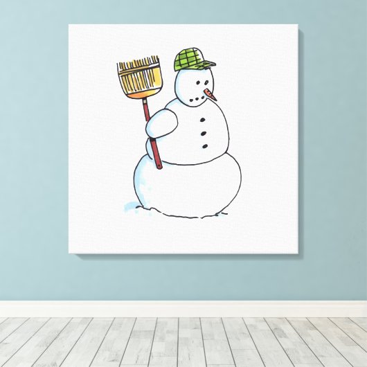 Broom Snowman — witte dovasafdruk Canvas Afdruk (Insitu (Houten vloer))