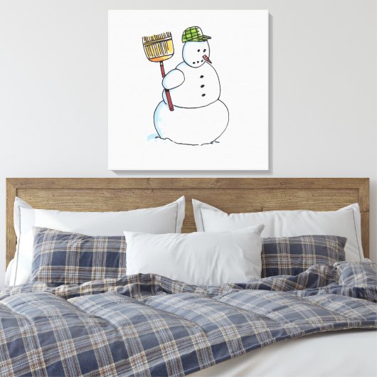 Broom Snowman — witte dovasafdruk Canvas Afdruk (Insitu (Slaapkamer))