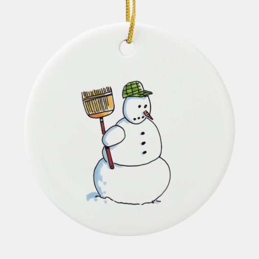 Broom Snowman witte keramische keramiek Keramisch Ornament (Voorkant)