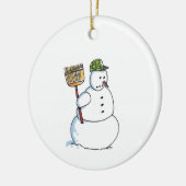 Broom Snowman witte keramische keramiek Keramisch Ornament (Links)