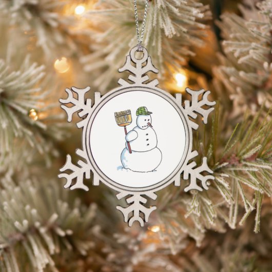 Broom Snowman witte pewter sneeuwvlok Tin Sneeuwvlok Ornament (Boom)