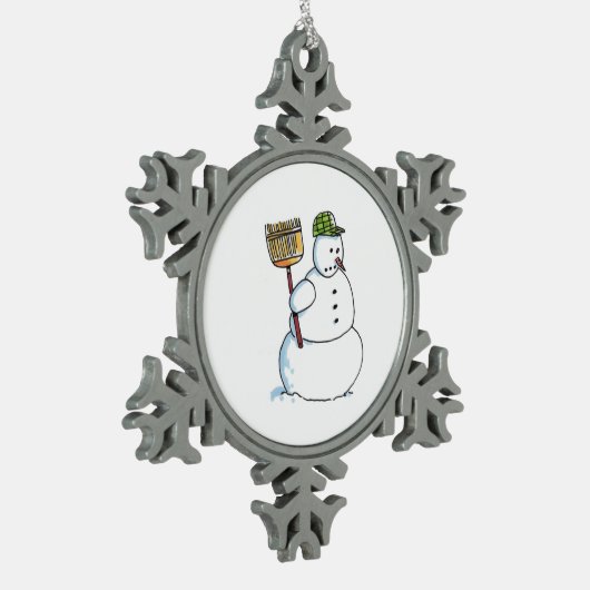 Broom Snowman witte pewter sneeuwvlok Tin Sneeuwvlok Ornament (Links)