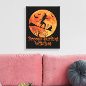 Broom Surfing Witches - Funny Halloween Canvas Afdruk (Insitu (Woonkamer))