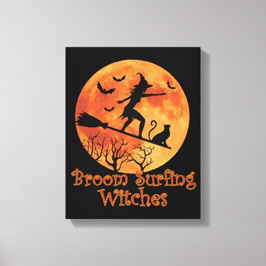 Broom Surfing Witches - Funny Halloween Canvas Afdruk (Voorkant)