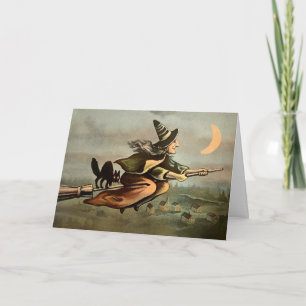  Broom Witch Halloween-kaart Feestdagen Kaart
