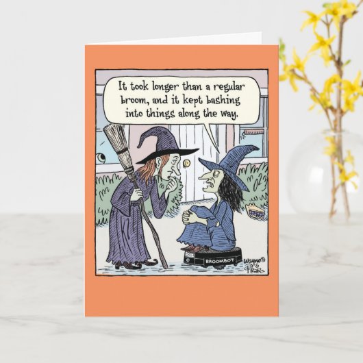 Broombot Halloween Kaart (Gele Bloem)