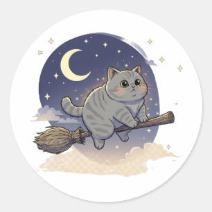 Broomstick Brit – Britse Korthaar kat Halloween Ronde Sticker