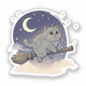 Broomstick Brit – Britse Korthaar kat Halloween Sticker (Voorkant)