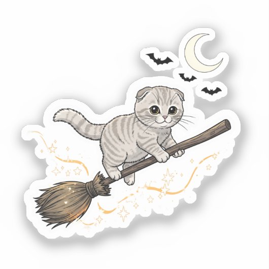Broomstick Fold – Schattigee Schotse Fold Cat Hall Sticker (Voorkant)