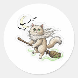 Broomstick Perzisch - Fluffy Halloween Cat Ronde Sticker