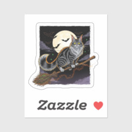 Broomstick Rider Coon - Maine Coon Halloween Sticker