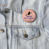 Broomstick Witchy Moon Witch Pin Button (In situ)
