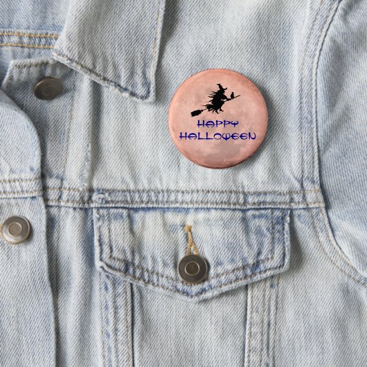 Broomstick Witchy Moon Witch Pin Button (In situ)