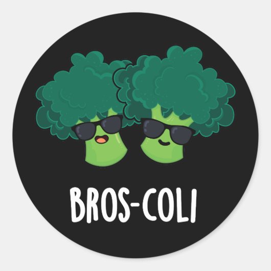 Bros-coli Funny Veggie Broccoli Pun Dark BG Ronde Sticker (Voorkant)