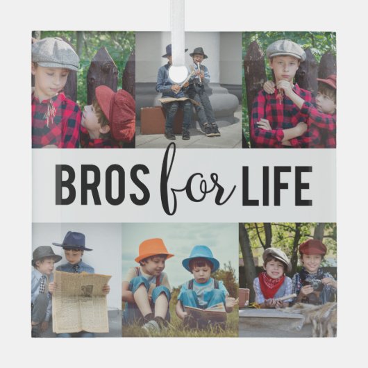 Bros for Life Brothers Foto Collage Typografie Glas Ornament (Voorkant)