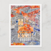 Brosov Roemenië Famous Travel Waterverf Sketch Briefkaart (Voorkant)