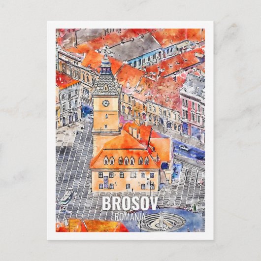 Brosov Roemenië Famous Travel Waterverf Sketch Briefkaart (Voorkant)