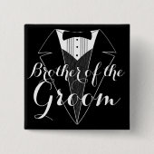 Brothe of the Groom Black Tux Wedding Party Button (Voorkant)