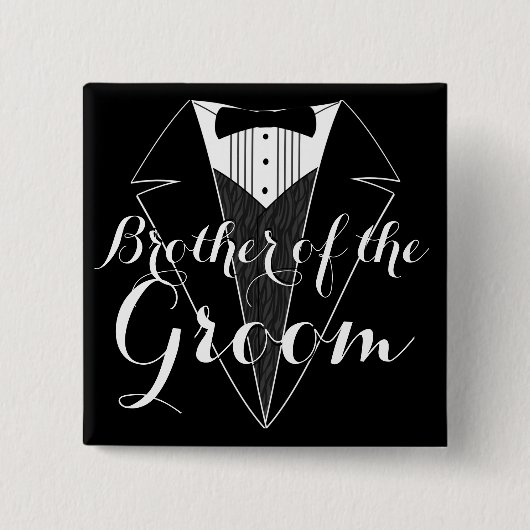 Brothe of the Groom Black Tux Wedding Party Button (Voorkant)