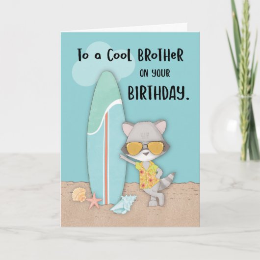 Brother Birthday Beach Funny Cool Raccoon Kaart (Voorkant)