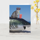 BROTHER BIRTHDAY CAT OP BEACH SHARK KAART (Gele Bloem)