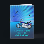 Brother Birthday Motorbike Kaart<br><div class="desc">Fijne verjaardagskaart met een motor. Een perfecte kaart voor een fietser. Een blauwe motorfiets met een gestileerde zonsondergang en vliegende vogels. Elke fietsenliefhebber zal graag zo'n kaart krijgen.</div>