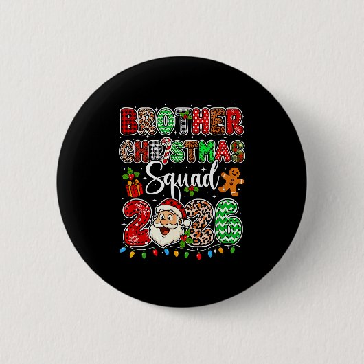 Brother Christmas Crew 2026 Leopard Funny Santa Fa Ronde Button 5,7 Cm (Voorkant)