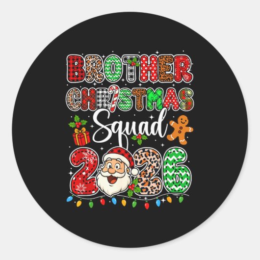 Brother Christmas Crew 2026 Leopard Funny Santa Fa Ronde Sticker (Voorkant)