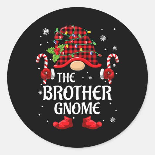 Brother Gnome Matching Christmas Pjs For Family Ronde Sticker (Voorkant)