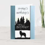 Brother Happy Birthday - Wolf Silhouette / Natuur Kaart<br><div class="desc">Verstuur je broer je liefde en beste wensen van de verjaardag met dit geweldige ontwerp van een zwart-wit Wolf silhouette en een boomlijn met blauwe tintelingen. Een binnenkaartversum is inbegrepen voor uw gebruik of u kunt het verder aanpassen met het toevoegen van uw eigen speciale gevoelens.. ©SmudgeArt - Madeline M...</div>