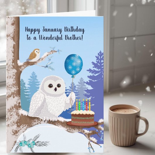 Brother Happy January Birthday Snowy Owl Kaart