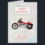 Brother Map en Motorbike Birthday<br><div class="desc">Gefeliciteerd met de verjaardag van een motorfiets enthousiast. Een rode fiets met een kaart op de achtergrond. Een geweldige kaart voor een broer die gek is op fietsen en rijden. - Basiskaart en gegevens van OpenStreetMap en OpenStreetMap Foundation © OpenStreetMap</div>