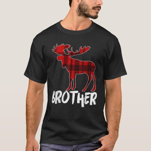 Brother Moose Plaid Kerstmis Pyjama Familie Matchi T-shirt (Voorkant)