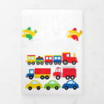 Brother Of The Birthday Boy Car Trucks Trains Gift Drieluik Aankondiging<br><div class="desc">Brother Of The Birthday Boy Car Trucks Trains Gift</div>
