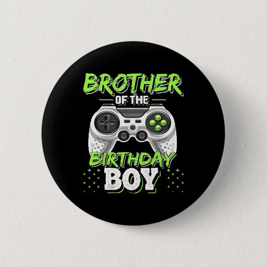 Brother Of The Birthday Boy Matching Video Game Bi Ronde Button 5,7 Cm (Voorkant)