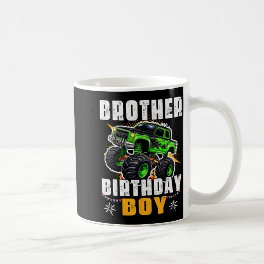 Brother Of The Birthday Boy Monster Truck Family M Koffiemok (Rechts)