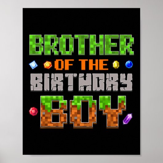 Brother Of The Birthday Boy Party Video Gamer Pixe Poster (Voorkant)