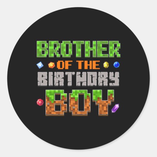 Brother Of The Birthday Boy Party Video Gamer Pixe Ronde Sticker (Voorkant)