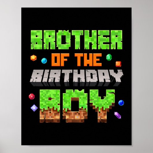 Brother Of The Birthday Boy Pixel Gaming Video Gam Poster (Voorkant)