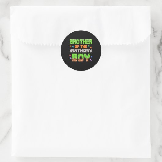 Brother Of The Birthday Boy Pixel Gaming Video Gam Ronde Sticker (Tas)