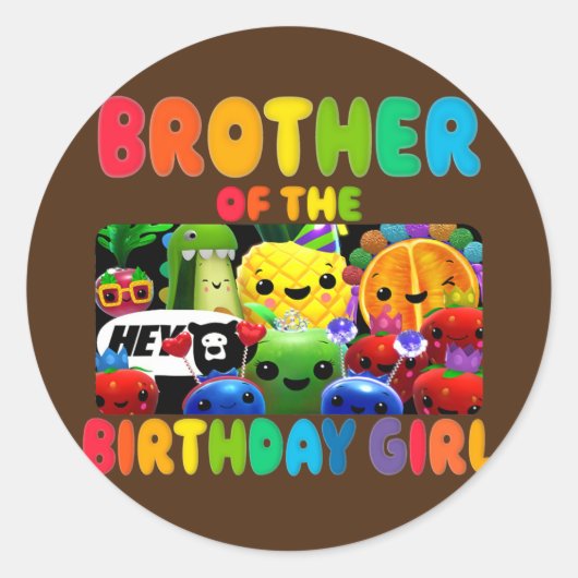 Brother Of The Birthday Girl Fruit Birthday Ronde Sticker (Voorkant)