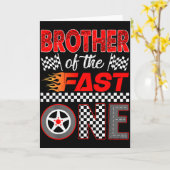 Brother Of The Fast One First Birthday Racing Car Kaart (Gele Bloem)