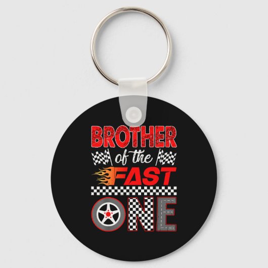 Brother Of The Fast One First Birthday Racing Car  Sleutelhanger (Voorkant)