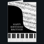 Brother Piano en Music Birthday<br><div class="desc">Een verjaardagskaart voor een broer die piano-muziek gebruikt. Een grote piano met de sleutels aan de onderkant van de kaart. Een muziekvel vult de achtergrond. Een geweldige kaart voor iemand die van muziek houdt. Dit is GEEN muziekkaart,  het speelt GEEN muziek:</div>