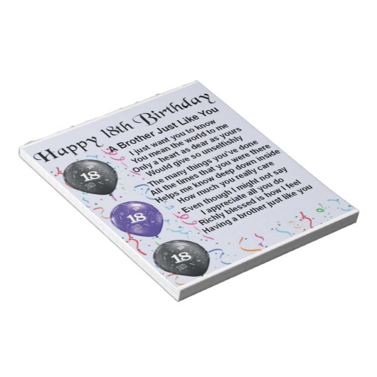 Brother Poem 18th Birthday Notitieblok (Schuin)